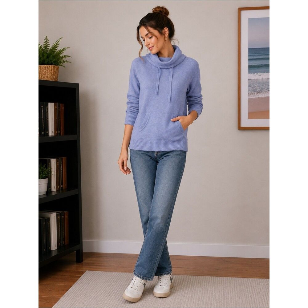 LOFT Pale Blue Knit Cowl-Neck Sweater